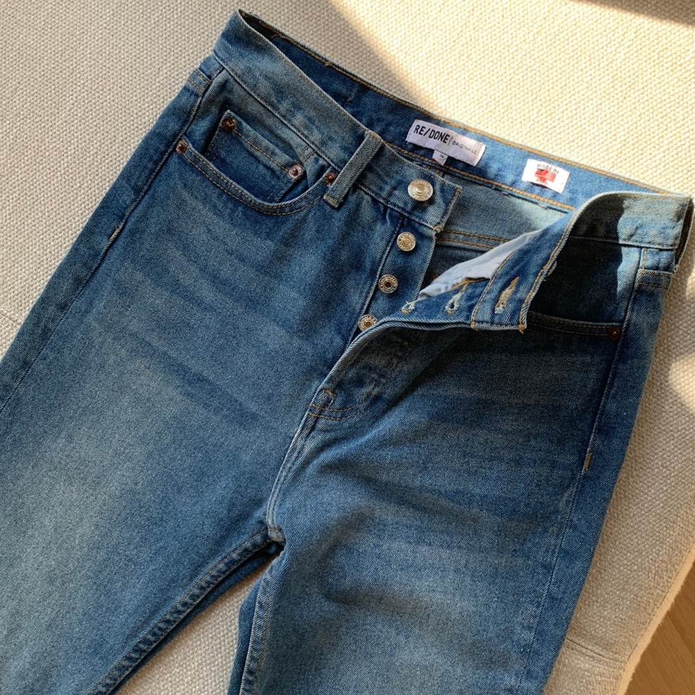 RE/DONE | High Rise Skinny Stretch Denim Jeans Ankle Fray